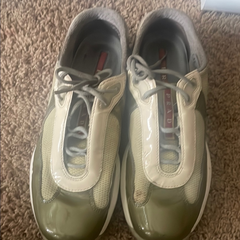Authentic Vintage Prada Olive and Cream Casual Sneakers size 8.5 women